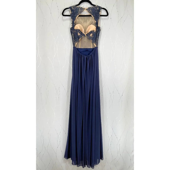 Sherri Hill Navy Blue Lace Illusion Open Back Formal Gown $298 - Picture 9 of 14